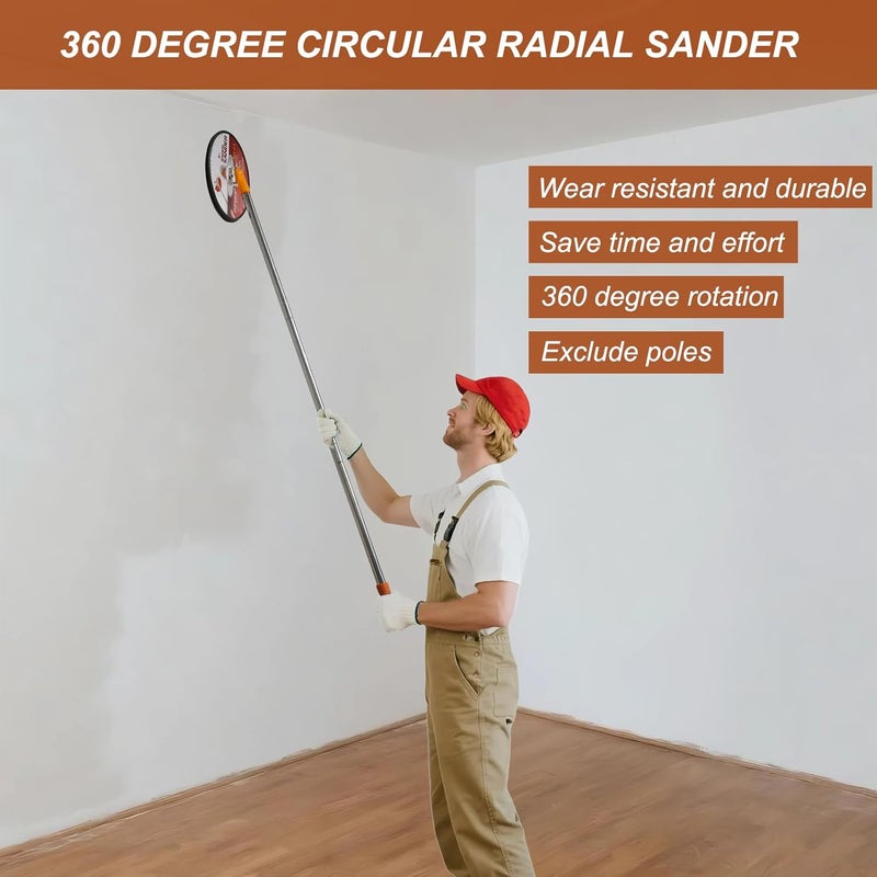 Tonmp 9" Drywall Sander with 360° Swivel Head - Premium Manual Hand Sander for Walls & Ceilings - Hook & Loop Sanding Pad for Smooth Wall Cleaning, Polishing & Drywall Repair - Image 5